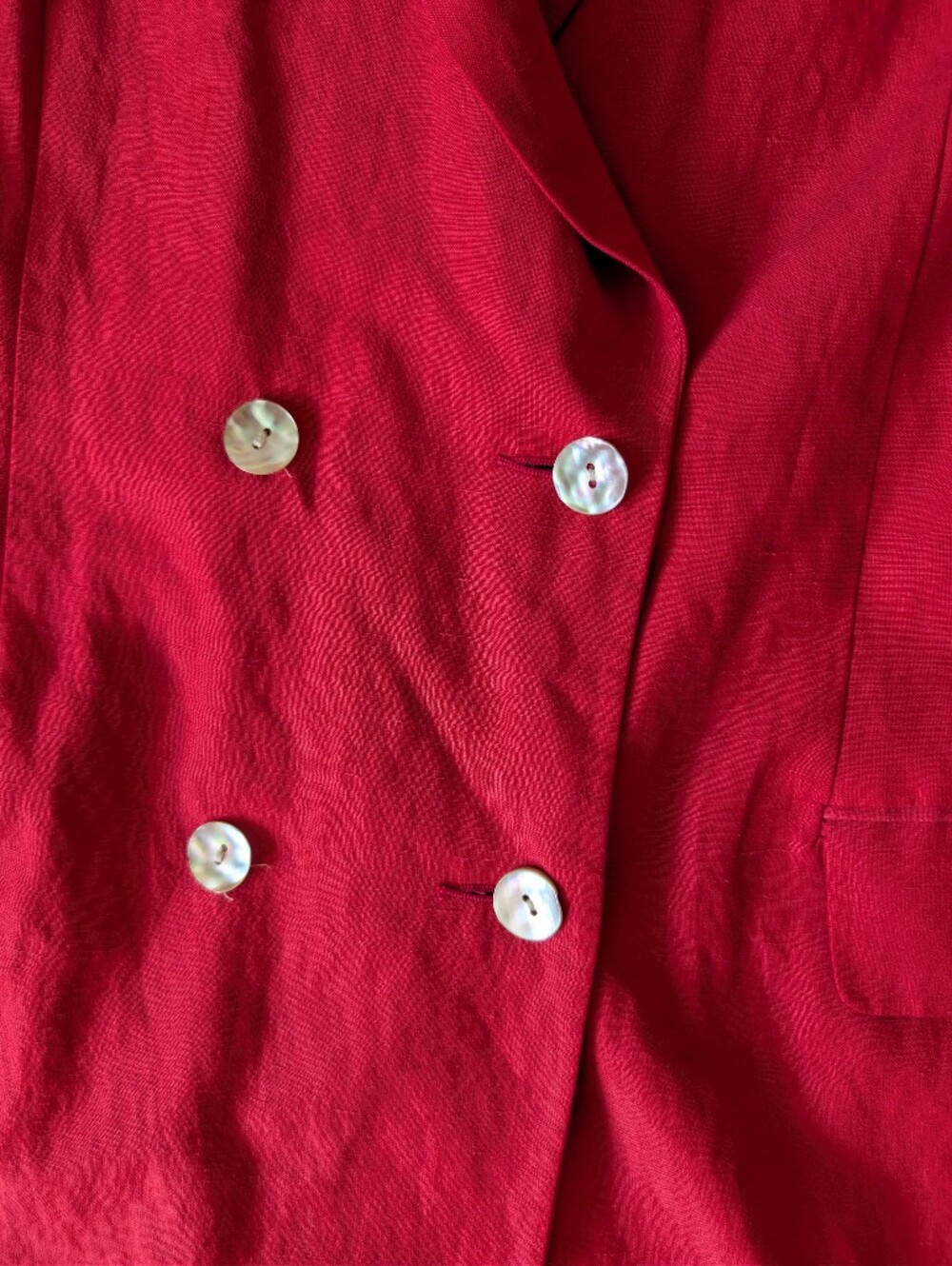 Vintage Red Silk Linen Tailored Blazer Jacket Shoulder Pads Buttons Sz 12 image 7